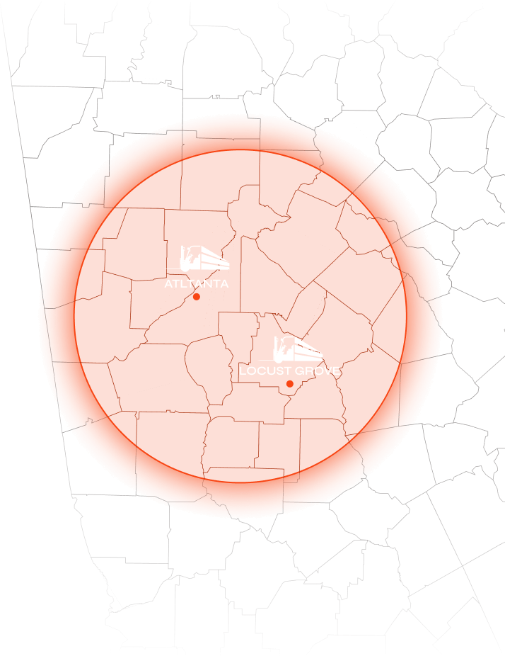 A map showing the Atlanta and Locust Grove locations.